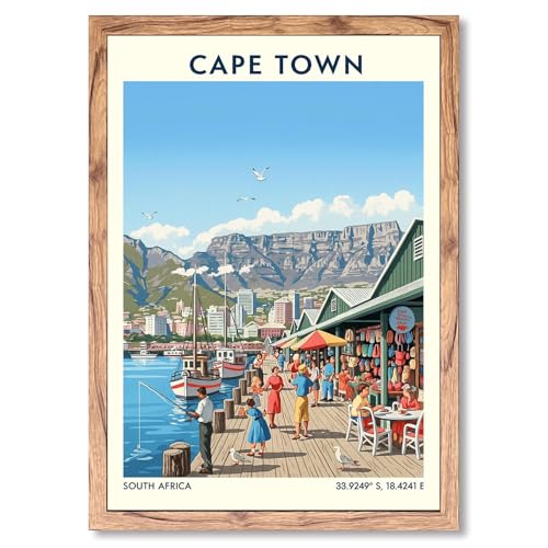 Framed Cape Town Harbor poster Canvas Print Art Vintage Coastal Wall Art Painting Pictures Wall Decor Stunning Home Decor for Living Room Bedroom Office Apartment (Retro Framed,12L X16W)