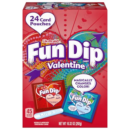 Lik-a-Maid Fun Dip Valentines Day Candy Friendship Exchange Variety Box, 10.32 oz, 24 Pouches