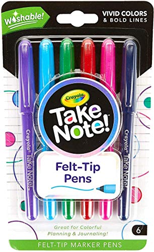 Crayola Take Note Felt Tip Pens, Assorted Colors, School Supplies, at Home Crafts for Kids, 6 Count, Pack of 6