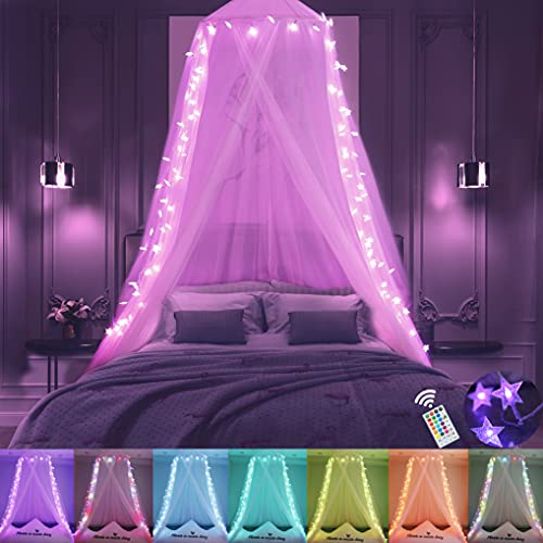 Obrecis Pink Bed Canopy for Girls, Bedroom Decor Princess Canopy