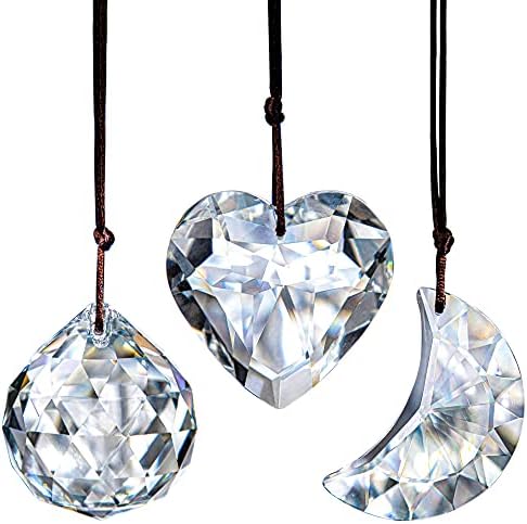 Clear Suncatcher Crystal Rainbow Maker Prism Ornament,Hanging Glass Pendant for Window,Pack of 3