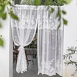 HAvern Cortinas de Cocina con Cenefa, Cortinas de Encaje Blancas, Cortas, Transparentes, con Bordado Floral, para balcón, Sala de Estar, Dormitorio, Cocina, Ligeras, 1 Panel (Tamaño: 150
