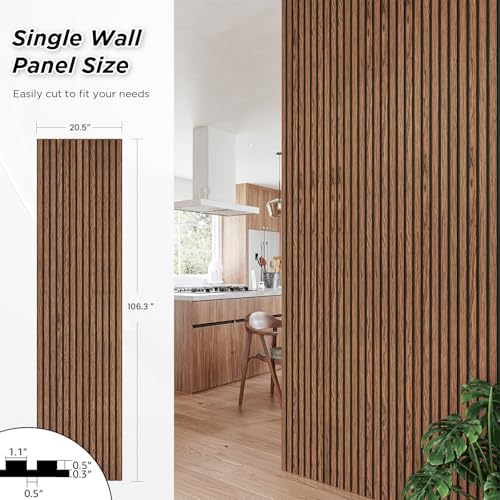 SMARTSTANDARD 2 Pack 106" x 20.5" Wood Slat Wall Panels, Soundproof Wooden Wall Panels, Acoustic Wood Panels for Wall, 3D Fluted Wood Panels for Interior Wall Decor, Classic Brown by SMARTSTANDARD - Image 3