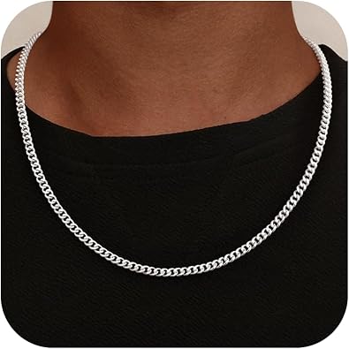 4mm/5mm Cuban Link Chains for Men - 925 Sterling Silver Diamond Cut Cuban Link Curb Chain Necklace Jewelry Gift for Men, 18 20 22 24 Inches