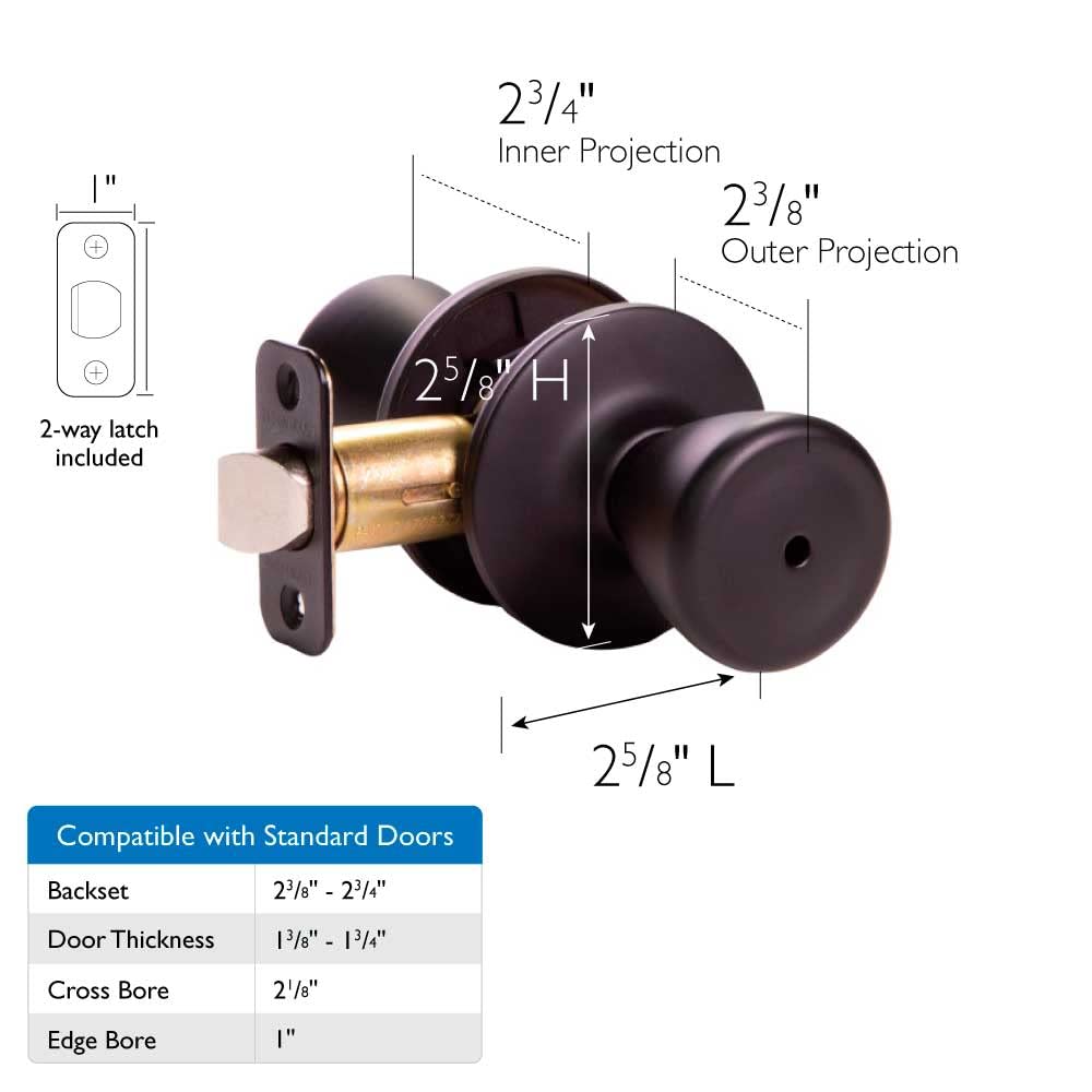 Design House Tulip Privacy Door Knob - Matte Black, Bed/Bath Lock, Adjustable Latch