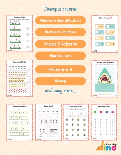 Image of Maths Worksheets For LKG Kids | Ideal for Ages 3 - 5 Years | Topics Covered - Numbers, Shapes, Sorting, Comparision, Classification etc | 150 Worksheets | By Learning Dino