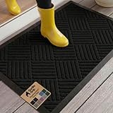 GORILLA GRIP 100% Waterproof All-Season WeatherMAX Doormat US Designed Natural Rubber, Stain and Fade Resistant, Low Profile Indoor Outdoor Door Mats, Easy Clean Patio Mat, 29x17, Black Diamond