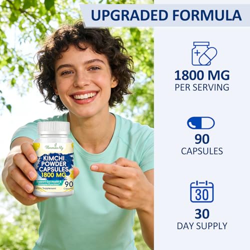 Image of Kimchi Probiotic, 10 Billion CFU, 90 Vegan Capsules | Fermented kimchi powder with prebiotic inulin. Gut health and digestive support. Fermented vegetable superfood.