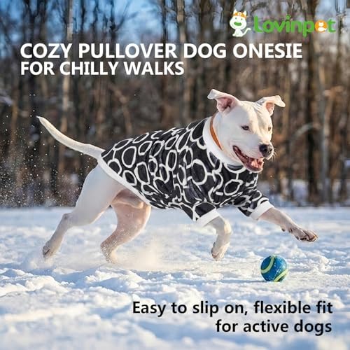LovinPet Large Dog Flannel Coat, Warm Dog Winter Coat with Front Sleeves and Hook-and-Loop Closure, Cozy Full-Coverage Layer for Chilly Short-Hair Dogs, Freehand Black White Prints, XL - 2