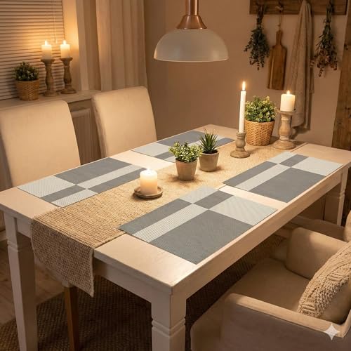 Image of YELONA Placemats for Dining Table - Heat Resistant, Non-Slip & Washable PVC Vinyl Table Mats - Set of 4, 45 x 30 cm (Cloud Grey)