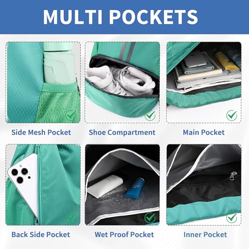 Image of JELUTAR Drawstring Backpack Gym Bag with Shoes Pocket, Mint Green