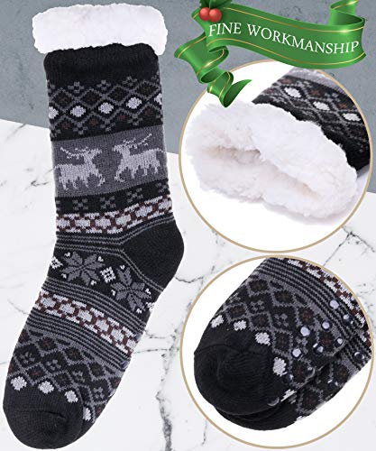 EBMORE Mens Slipper Fuzzy Socks Fluffy Winter Cabin Cozy Warm Soft Fleece Thick Comfy Gift Socks with Grips3