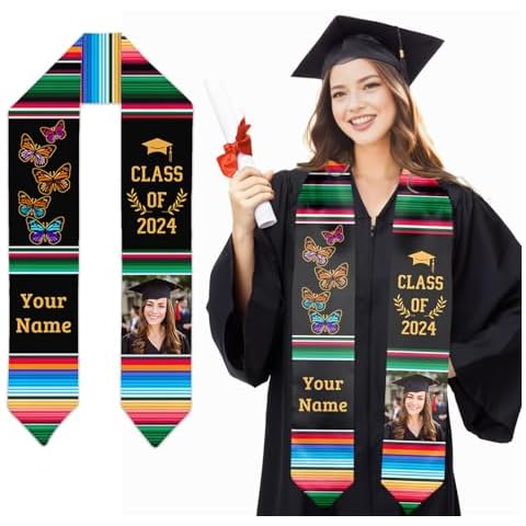 GIHSWE Graduation Stole, 70'' Graduation Sash Class of 2024, Personalized Grad Stoles Senior Double Side Printing with Name, Photos Gifts for Students Graduates Cover