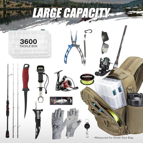 Piscifun Travel X Fishing Tackle Bag - Water-Resistant Fishing Storage Bag for Men and Women, Multifunctional Outdoor Tackle Storage Backpack for Fishing, Hiking, Cycling and Traveling Khaki