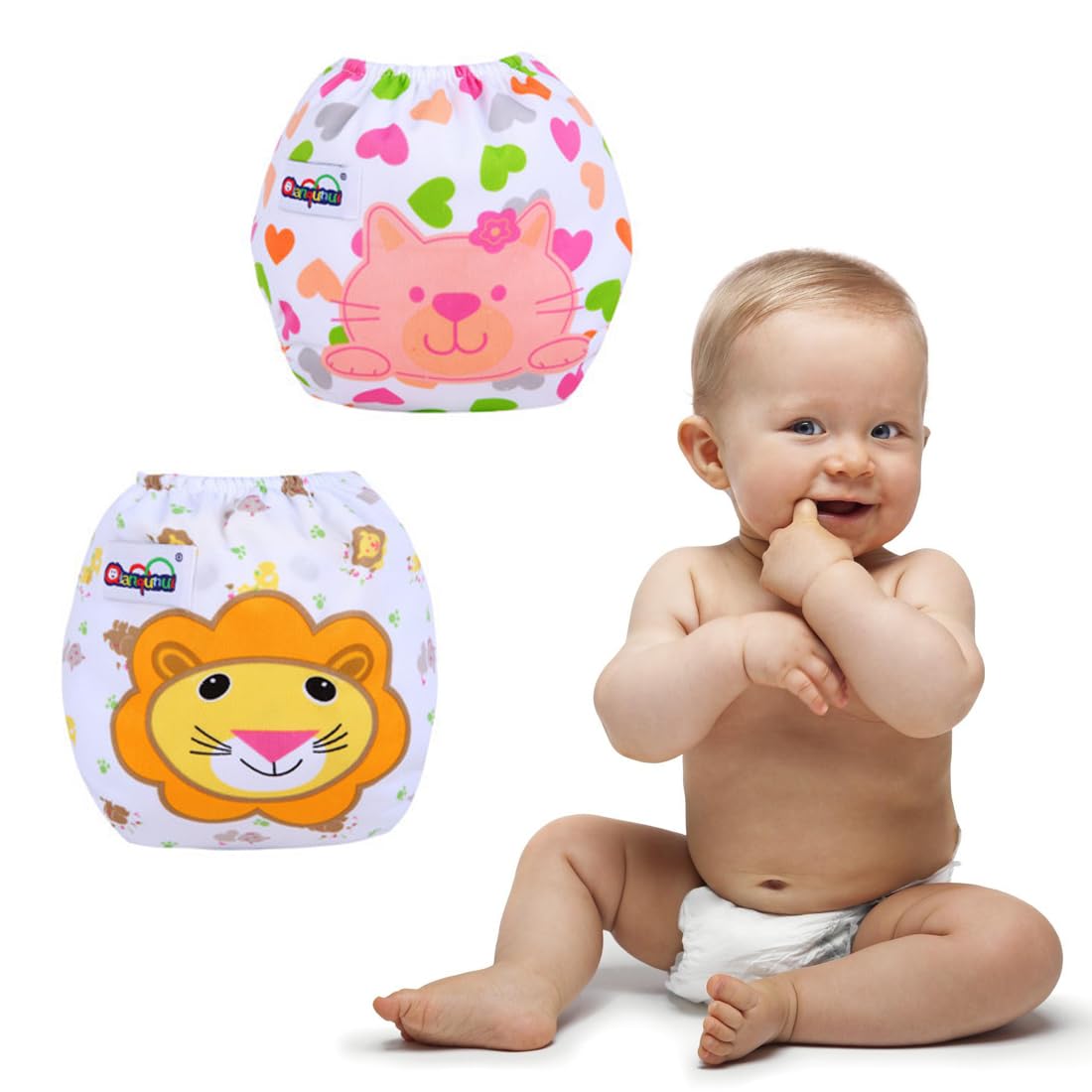 SGERUFZ 2 pezzo Pannolini Lavabili, Riutilizzabile Pannolini da Nuoto, Costume Pannolino Lavabili, Impermeabile Pannolino Piscina (0-3 Anni)