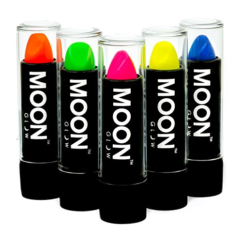 Moon Glow - Blacklight Neon UV Lipstick 0.16oz Intense Set of 5 colors – Glows brightly under Blacklights/UV Lighting!