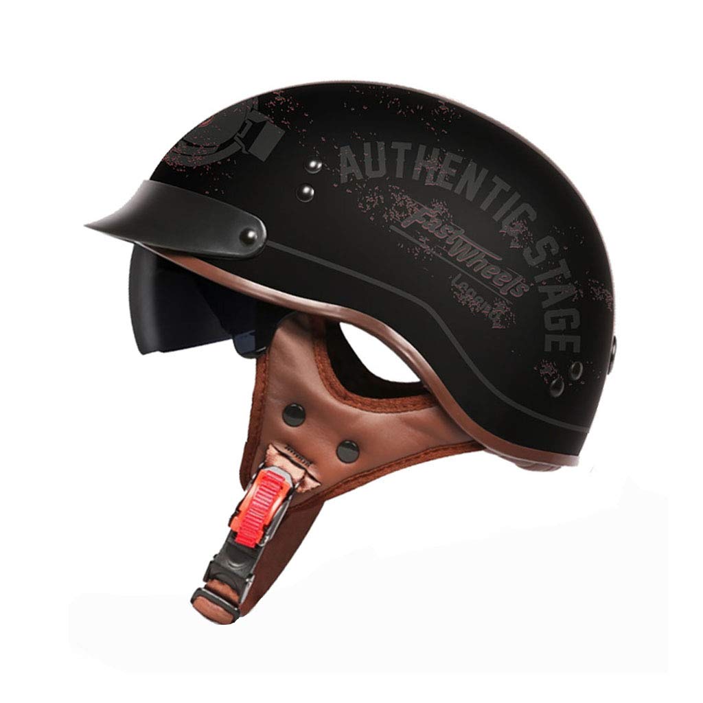 Portatile Mezzi Caschi Jet Retrò Casco Scodella Moto Casco,Classic Jet Aperto Caschi,Scooter Caschi Scodella Motorino Portatile Mezzo Casco DOT Certificazione, A,XXL