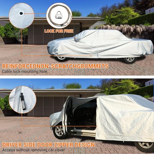 Image of Tecoom Truck Car Cover Waterproof, 3-Layer Pickup Cover with Fleece Lining & Zipper Door /Lock, Outdoor Snow Rain All Weather Protection, Universal Fit Regular /Extended /SuperCrew Cab