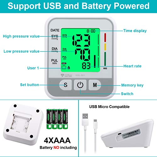 Atrilly Blood Pressure Monitor, Automatic Digital Bp Monitor Upper Arm with Cuff 22-32cm, Large Screen, 2x99 Memory, Blood Pressure Machine Pulse Rate Monitor for 2 User Home Personal Use