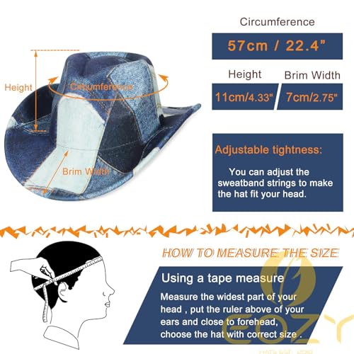 Image of Tie Dye Denim Patchwork Cowboy Hat for Women Men Western Wide Brim Costume Party Hat