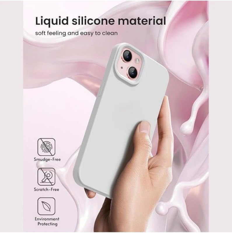 Image of Premium Liquid Silicone Case for iPhone 15 Plus - Slim Full Body Protective Back Cover with Soft Microfiber Lining, Anti-Slip Grip Scratch Resistant Phone Case (White)