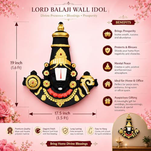 Image of Lord Balaji Head wall Hanging Very Big Size 1.6 Feet | Thirupathi Sangu Chakram Head Idol for Grand Pooja Room |(1.6FTx3.5 inchx1.5 FT, Fibre)