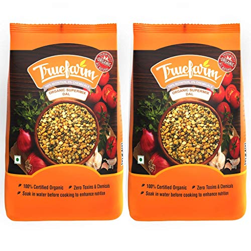 Image of Truefarm Supermix Dal | Ayurvedic Panchratna| Blend of Moong, Masoor, Chana & Toor Dal | Rich in Protein, Vitamin B Complex, Calcium & Fiber | NPOP Certified | Pack of 2 (500g Each)