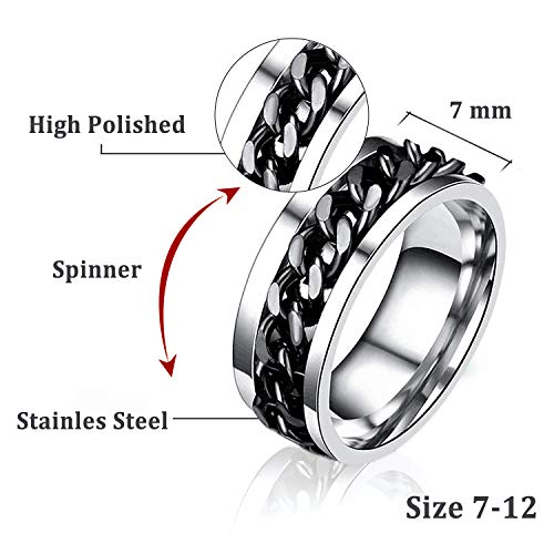 Byhoo Ring Drinks Bottle Opener for Women Men, Beverages Cap Opening Tool Durable Portable Remover Household Appliances Kit Gadget Perfect Utility Gift for Parties Punk Silver + Black, Size 11 (2 PCS)