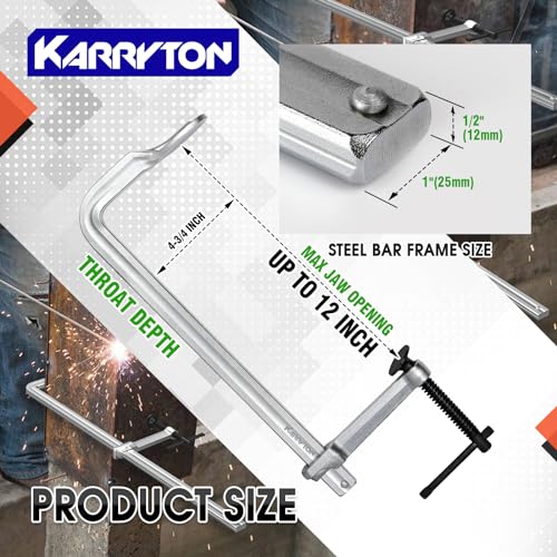 Image of 4-Pack Heavy Duty 12 inch(300x120mm) F-Clamp w / 4-3 /4 inch Throat Depth, Bar Size 1 inchx15 /32 inch, 1400LB Clamping Force, Drop Forged Steel Bar Clamps for Wood, Metal, Pipe, Welding and DIY Projects
