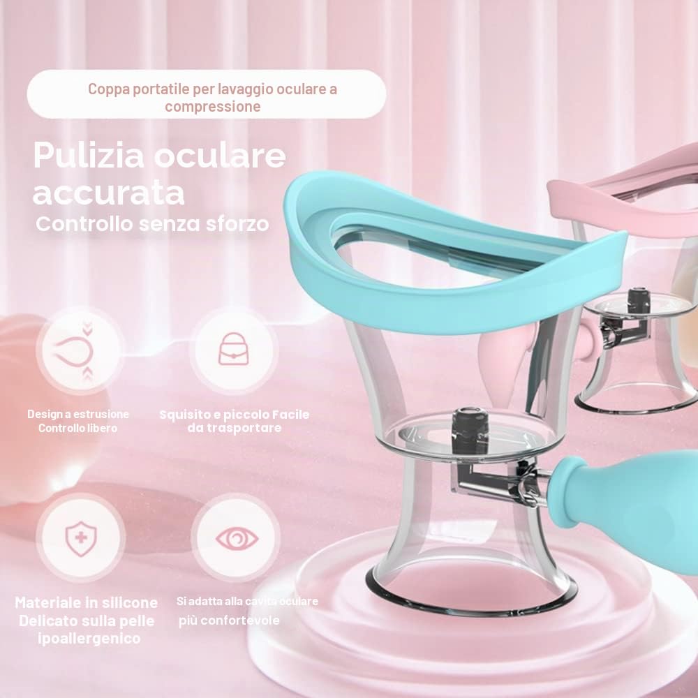 Bicchiere per il lavaggio degli occhi, Kit per il lavaggio degli occhi silicone manuale per la pulizia degli occhi strumento per il lavaggio degli occhi (Blu)