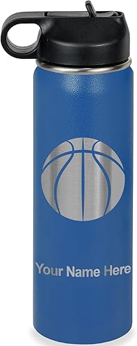 Miniatura 27 de LaserGram Botella de agua personalizada, pelota de baloncesto, acero inoxidable de doble pared aislada al vacío con popote superior, regalo grabado