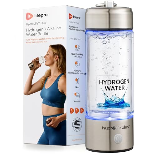 Lifepro Hydrogen Water Bottle Generator with Ionizer & SPE/PEM Technology – HydroLife Plus Portable, Rechargeable Alkaline + Hydrogen Water Machine for Daily Wellness & Hydration – 14oz Capacity
