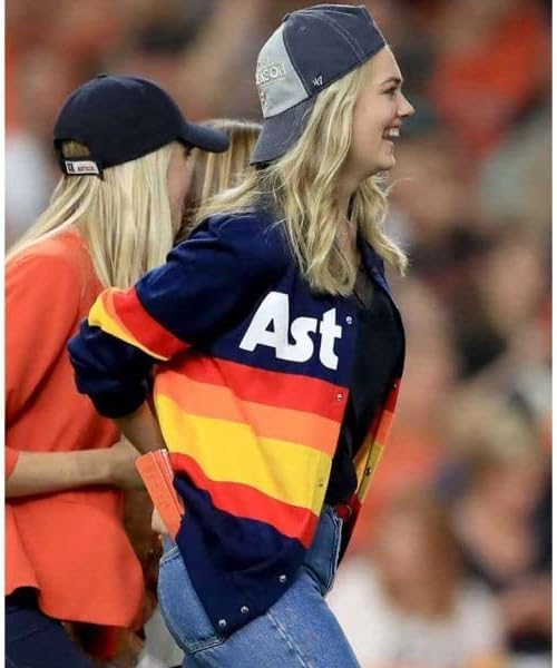 Kate Upton Rainbow Stripe Blue Wool Jacket2