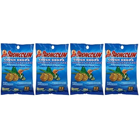 Lot of 4 Bags Broncolin Honey Eucalyptus Cough Drops 22 ct/Bag Imported Mexico Cover