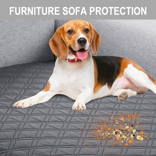 Image of Genina L Shape Couch Cover, Sectional Couch Chaise Covers, Waterproof Washable Sofa Covers for Right L Shape Chaise Lounge, Anti-Slip Sofa Slipcovers for Dogs Cats Pet Friendly(Charcoal Gray)