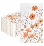 HEIPINIUYE 50 servilletas de papel florales de otoño de 3 capas, servilletas de invitados de flores naranjas, toallas de mano desechables para baño, boda, cumpleaños, fiesta de Acción de Gracias