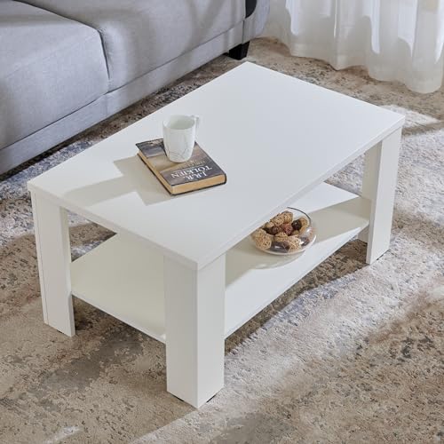 Image of Home Centre | Clary | Engineered Wood | Center Table | Coffee Table | White | 1 Year Warranty