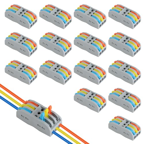 15 Morsetti di collegamento con leva, morsetti a 3 poli per cavi 0,08 – 4 mm², connettori rapidi per cavi di alimentazione, installazione elettrica, ventola per auto domestica
