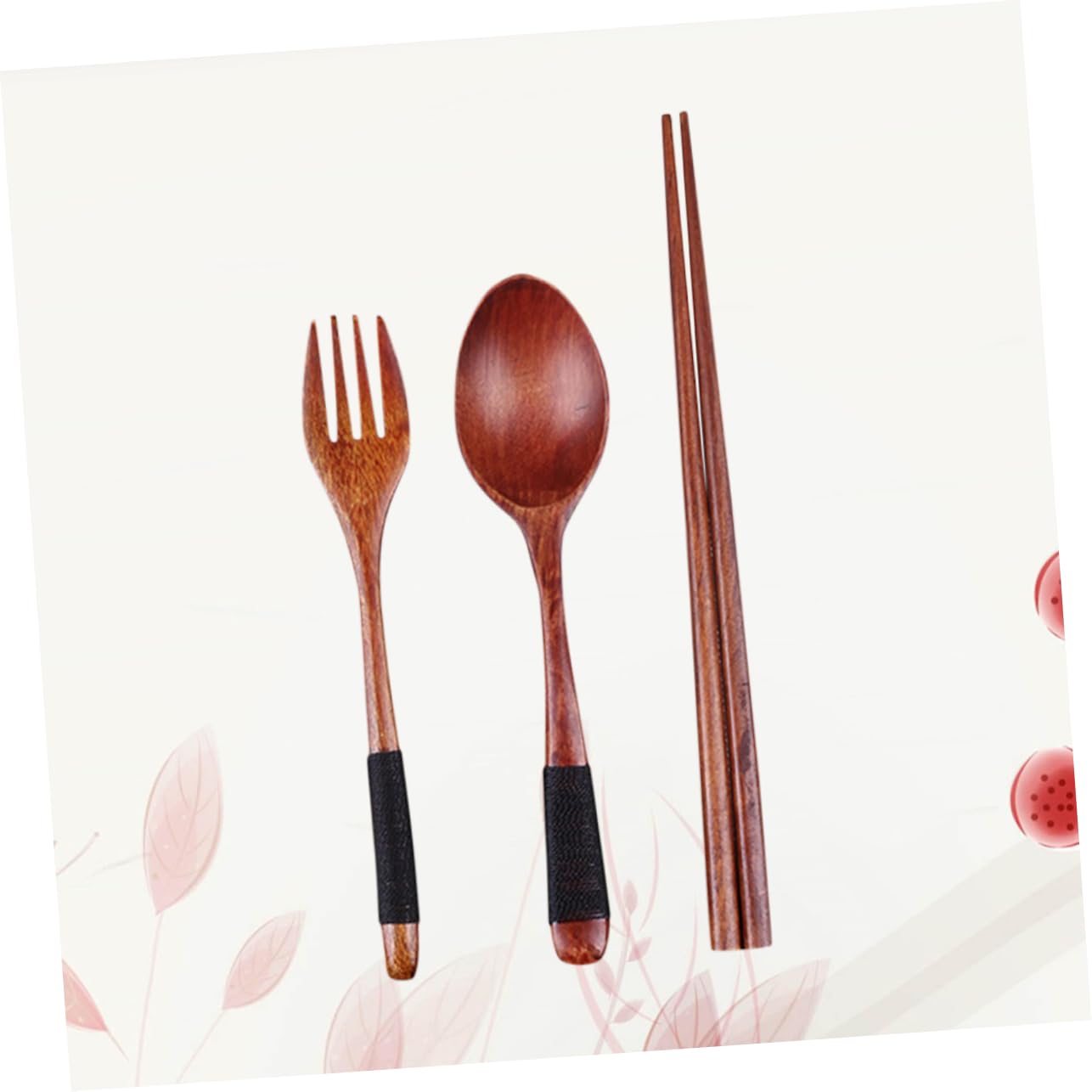 OHPHCALL Wooden Tableware Set with Pouch for Camping Travel Office Home Ergonomic Fork Spoon Chopsticks Dishwasher Safe Material Sanitary Utensils