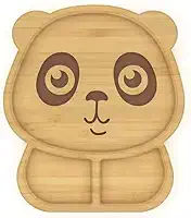 Prato em Bambu De Urso com Divisórias e Ventosa Azul Para Introdução Alimentar Do Seu Bebê.
