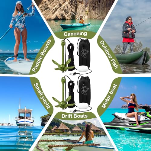 Image of Lounsweer 2 Pack 1.5 /3.5 lb Marine Kayak Anchor Kit Folding Grapnel Anchor Kit Boat Kayak Fishing Accessories for Small Boats Kayaks Canoe Paddle Boards