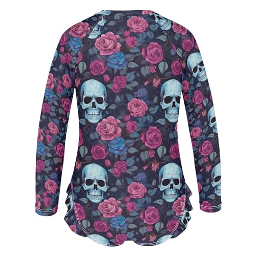 Sugar Skull Flowers Girls Long Sleeve Rashguard Swimsuit UV Protection One-Piece Swimwear Bathing Suit B04030023