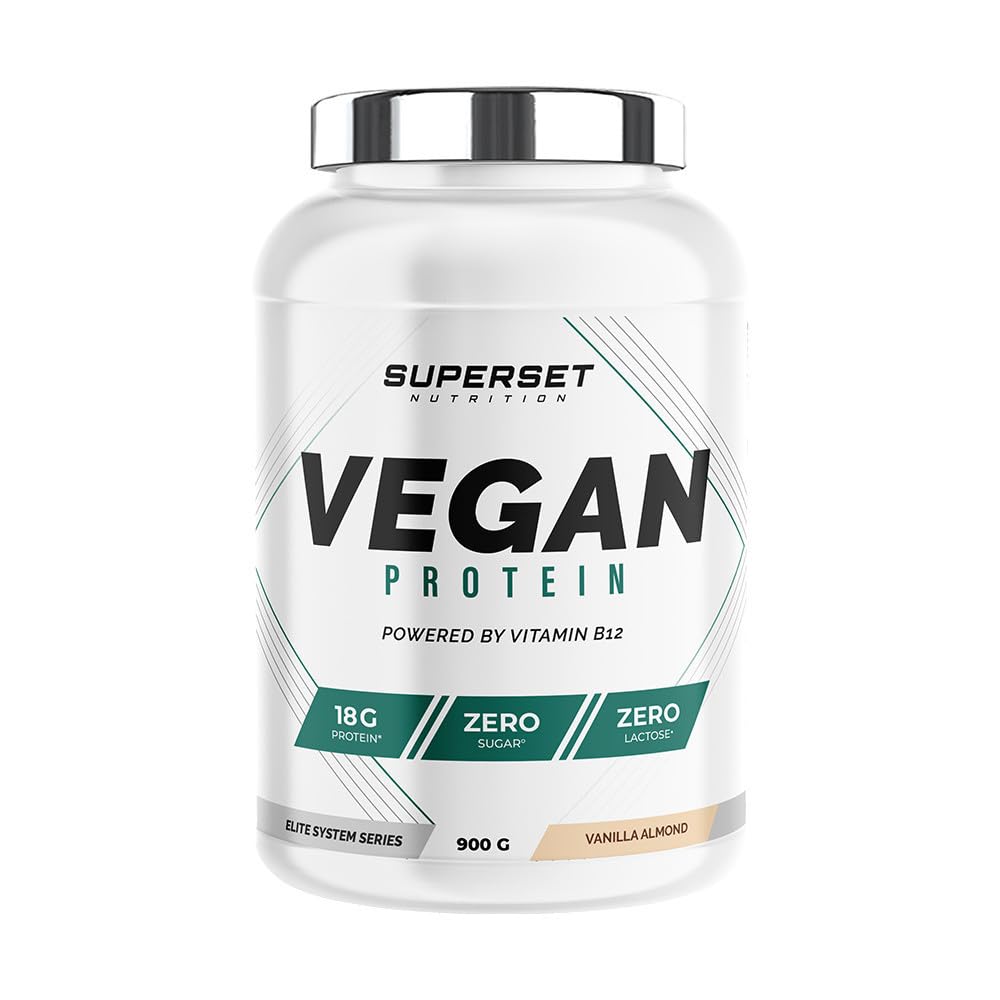 Superset Nutrition - 100% Vegan Protein (900g) - Mix de protéines végétales - A base de Pois, Riz, Coco et Citrouille + Vitamine B12 - La meilleure alternative à la whey classique - Amande et Vanille