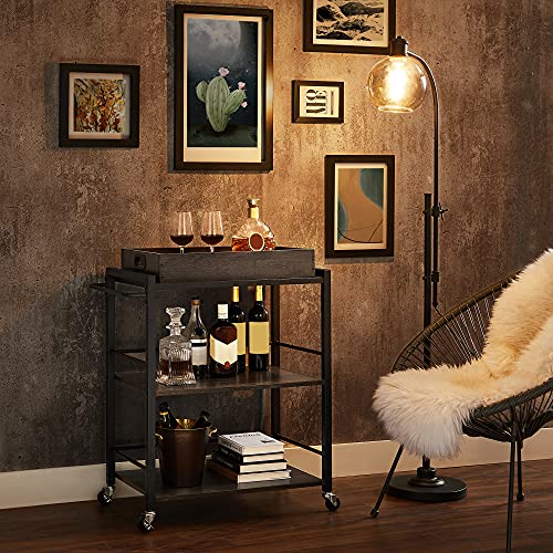 Vasagle Industrial Bar Cart For The Home, Serving Cart With Wheels And Handle, 3-Tier Beverage Cart With Removable Tray And Storage Shelves For Living Room Kitchen, Charcoal Gray And Black Ulrc072B04 #TOP6