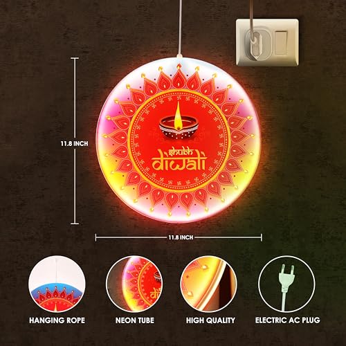 Image of Gesto Shubh Diwali LED Board Light - Multicolor Double-Sided Hanging Display | Festival Lights for Home, Door Entry, Balcony,Corporate Offices, Showrooms, Mandir,Pooja Pandal & Diwali Decoration Items