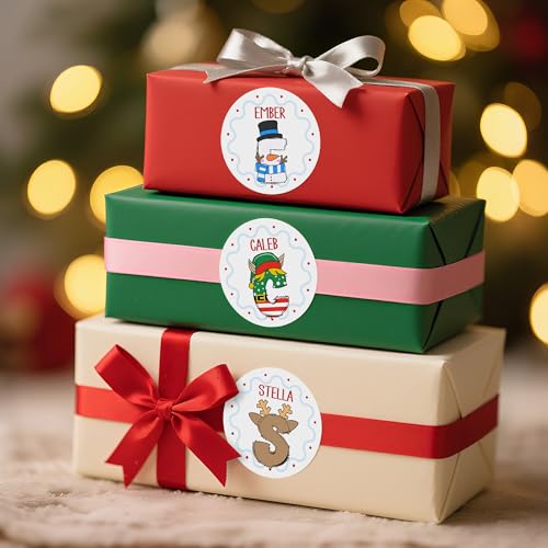 Image of Personalized Christmas Stickers, Custom Name Waterproof Christmas Gift Tags for Gift Box Holiday Decorations, Stockings, Party Favors (Initial 2)