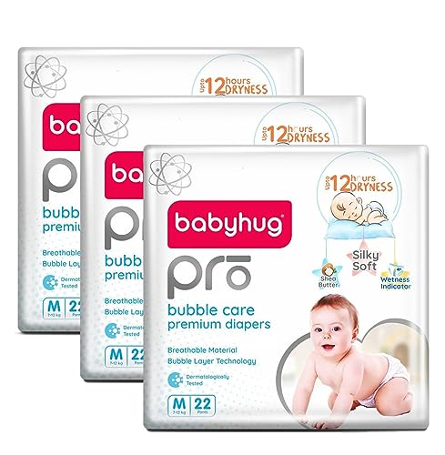 Image of Babyhug Pro Bubble Care Premium Pant Style Diapers Medium - 22 Pieces - (Pack of 3)