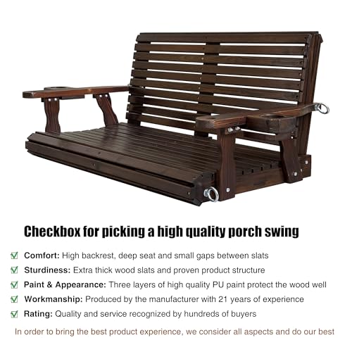 Image of Fortune Candy Wooden Porch Swing 2-Seater, Rustic, 4.5 FT Extra-Large