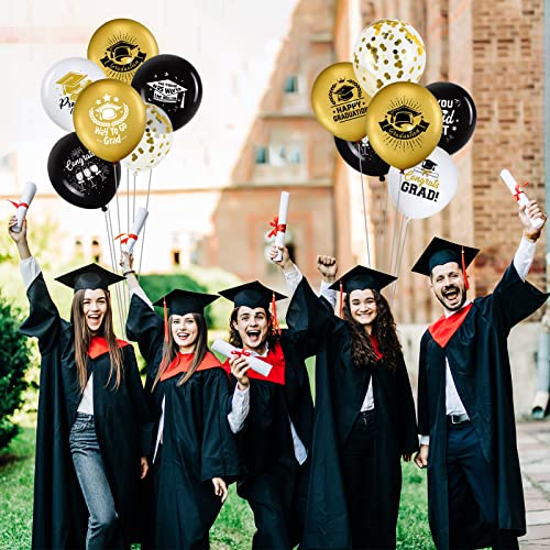 72 Pieces Graduation Party Balloons Class Of 2023 Graduate Decor Congrats Grad Balloons Party Supplies For Party Prom School University College Decor, 12 Inch (Gold And Black) #TOP4