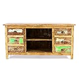 Divero Vintage TV Schrank Kommode Sideboard Phonomöbel – Shabby Chic Möbel Unikate aus Recycling-Holz Bootsholz – bunt 150 x 44 x 75 cm